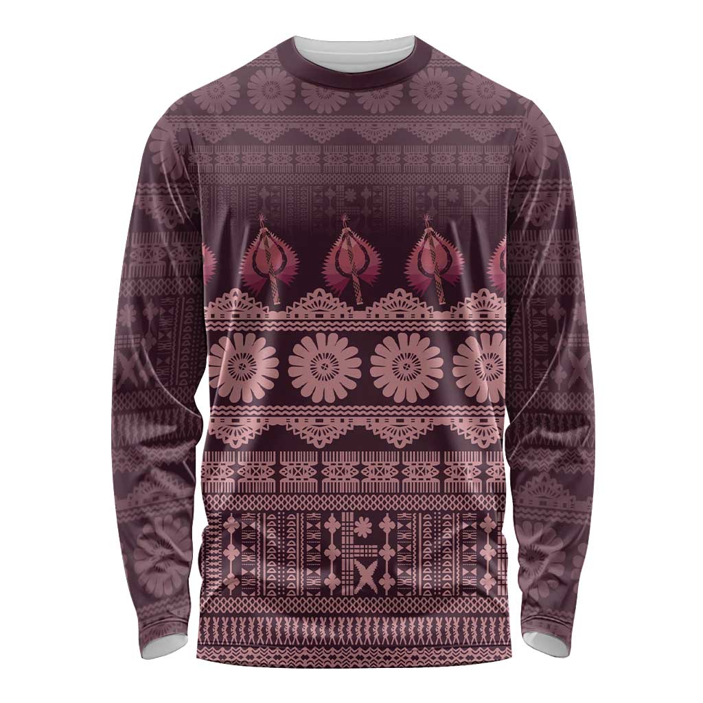 Bula Fiji Iri ni Meke Long Sleeve Shirt Piqi Fijian Masi LT14 Unisex Pink - Polynesian Pride