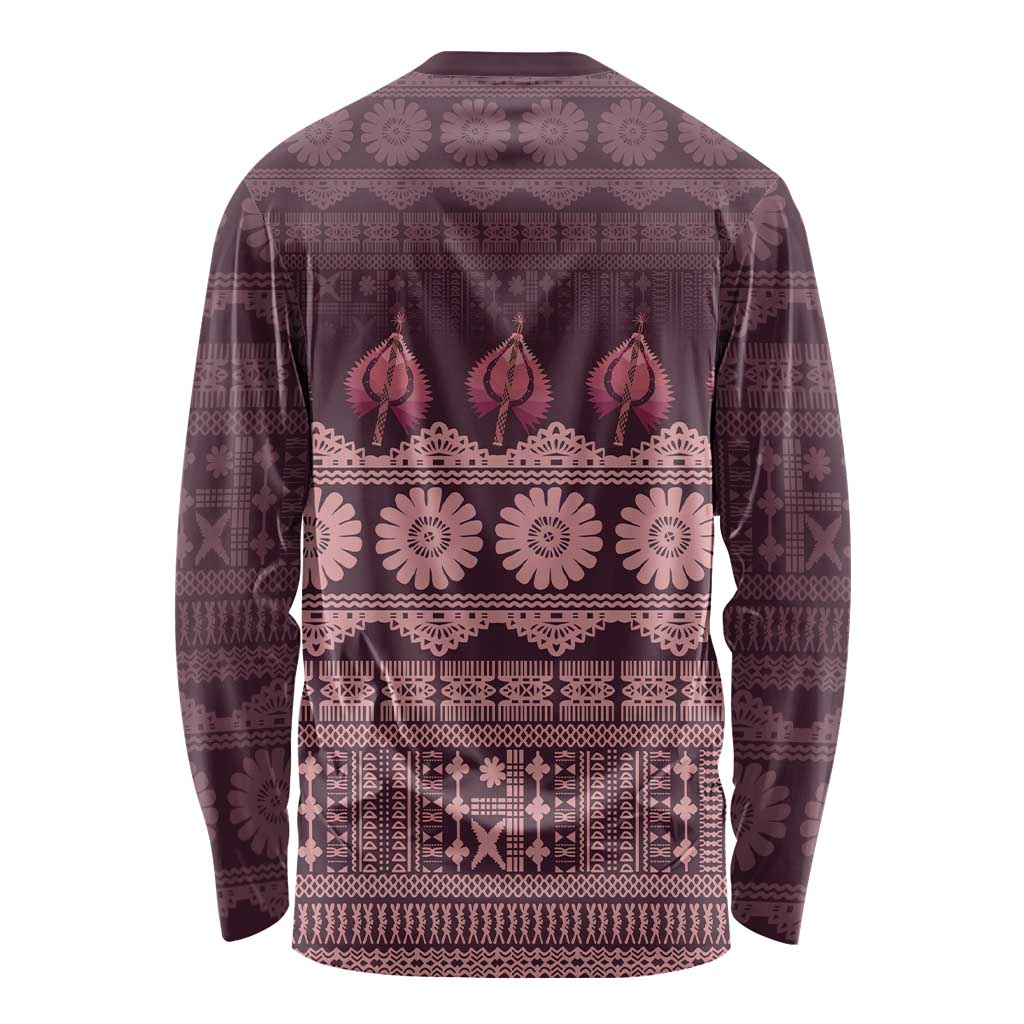 Bula Fiji Iri ni Meke Long Sleeve Shirt Piqi Fijian Masi LT14 - Polynesian Pride
