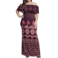 Bula Fiji Iri ni Meke Off Shoulder Maxi Dress Piqi Fijian Masi LT14 Women Pink - Polynesian Pride