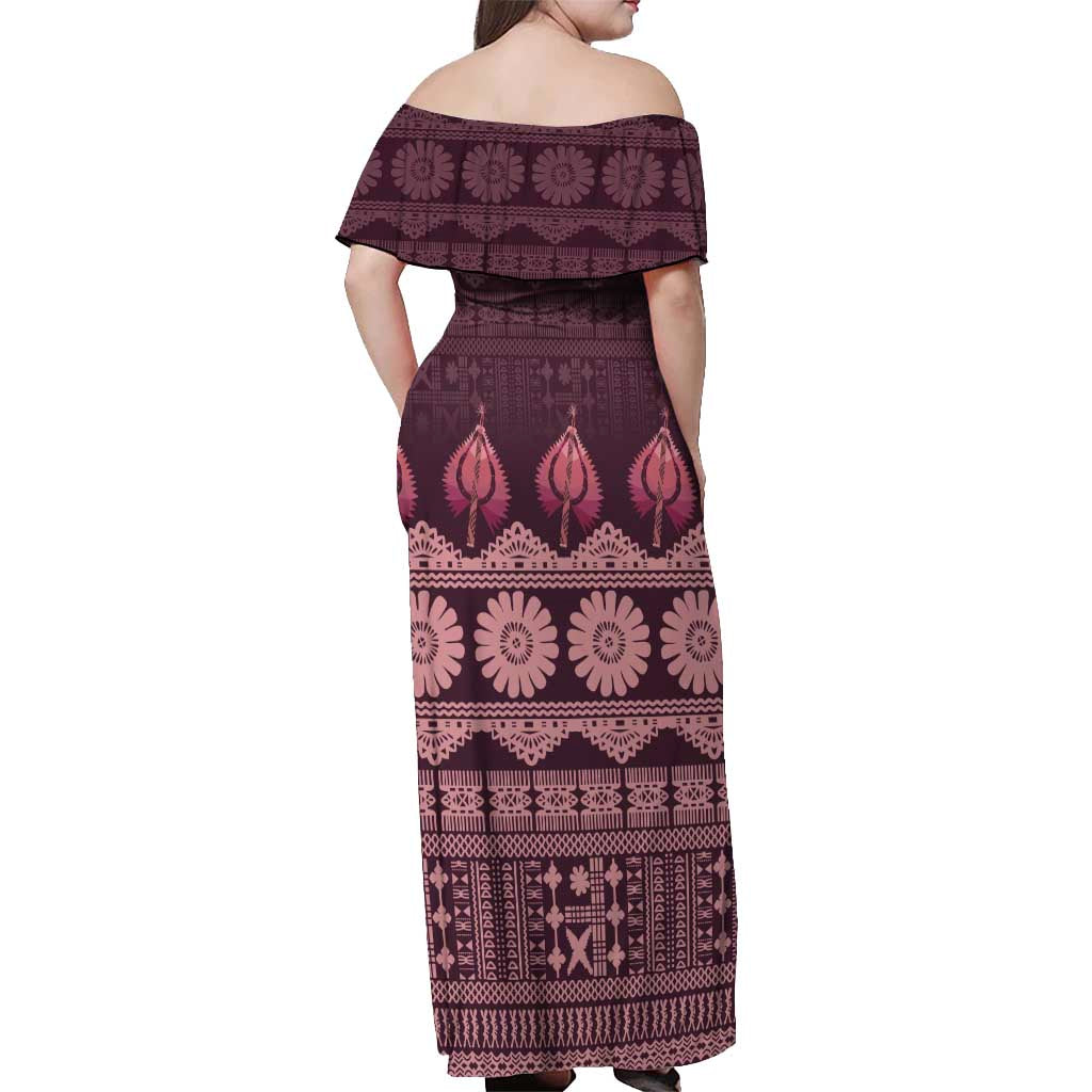 Bula Fiji Iri ni Meke Off Shoulder Maxi Dress Piqi Fijian Masi LT14 - Polynesian Pride