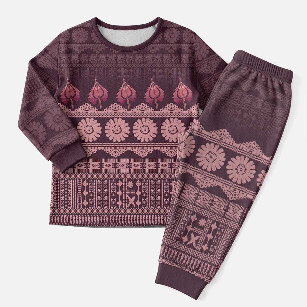 Bula Fiji Iri ni Meke Christmas Pajama Set Piqi Fijian Masi - Polynesian Pride