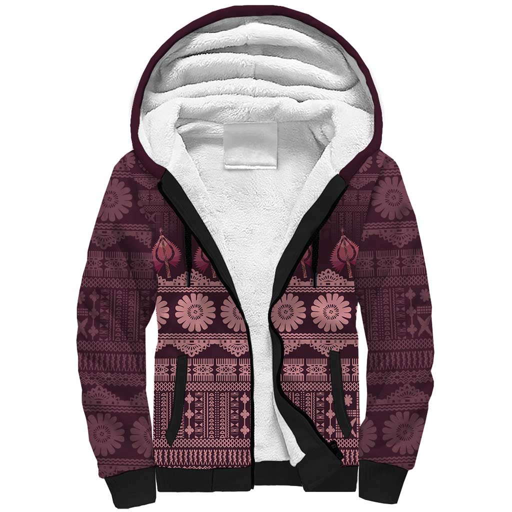 Bula Fiji Iri ni Meke Sherpa Hoodie Piqi Fijian Masi LT14 Unisex Pink - Polynesian Pride