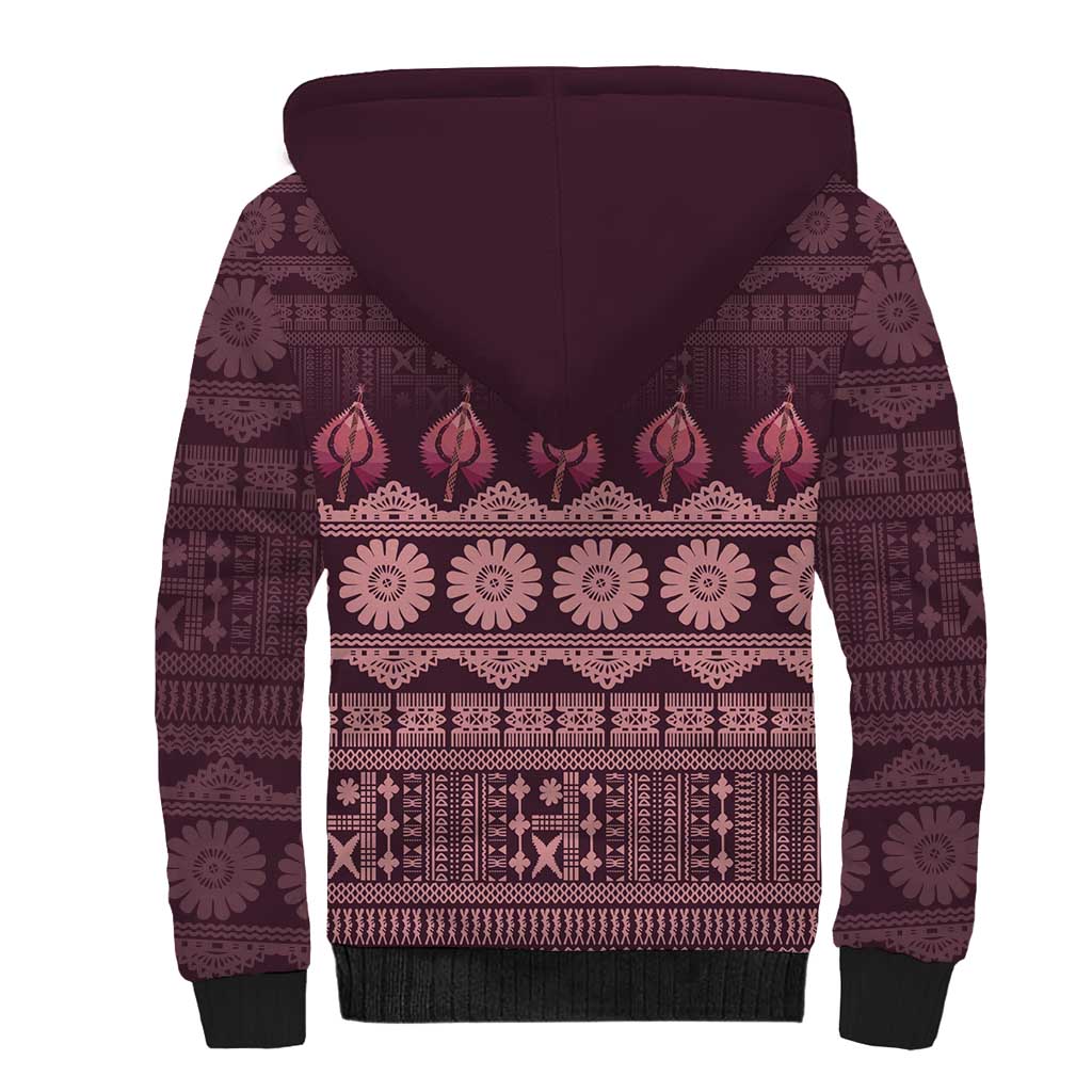 Bula Fiji Iri ni Meke Sherpa Hoodie Piqi Fijian Masi LT14 - Polynesian Pride