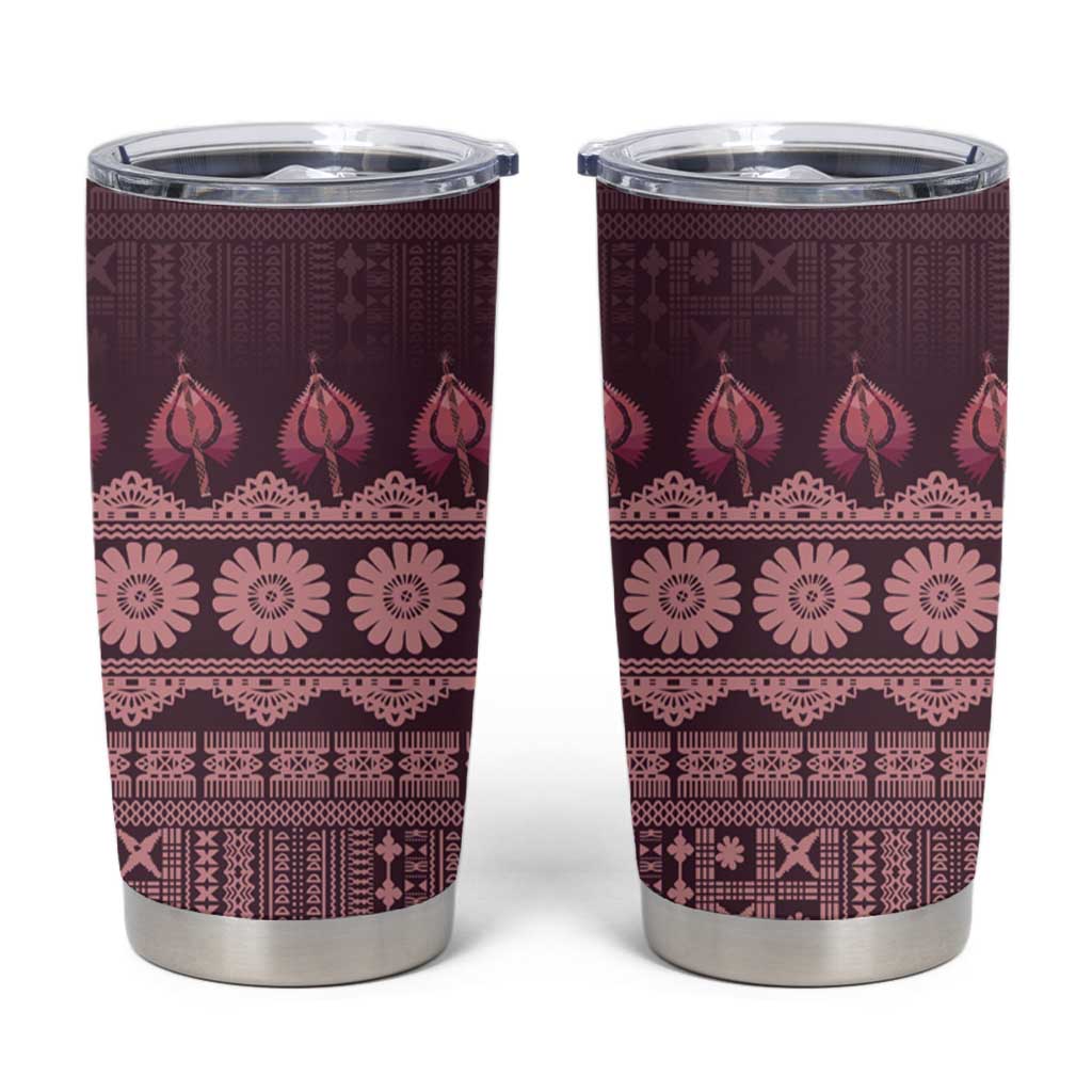 Bula Fiji Iri ni Meke Tumbler Cup Piqi Fijian Masi LT14 Pink - Polynesian Pride