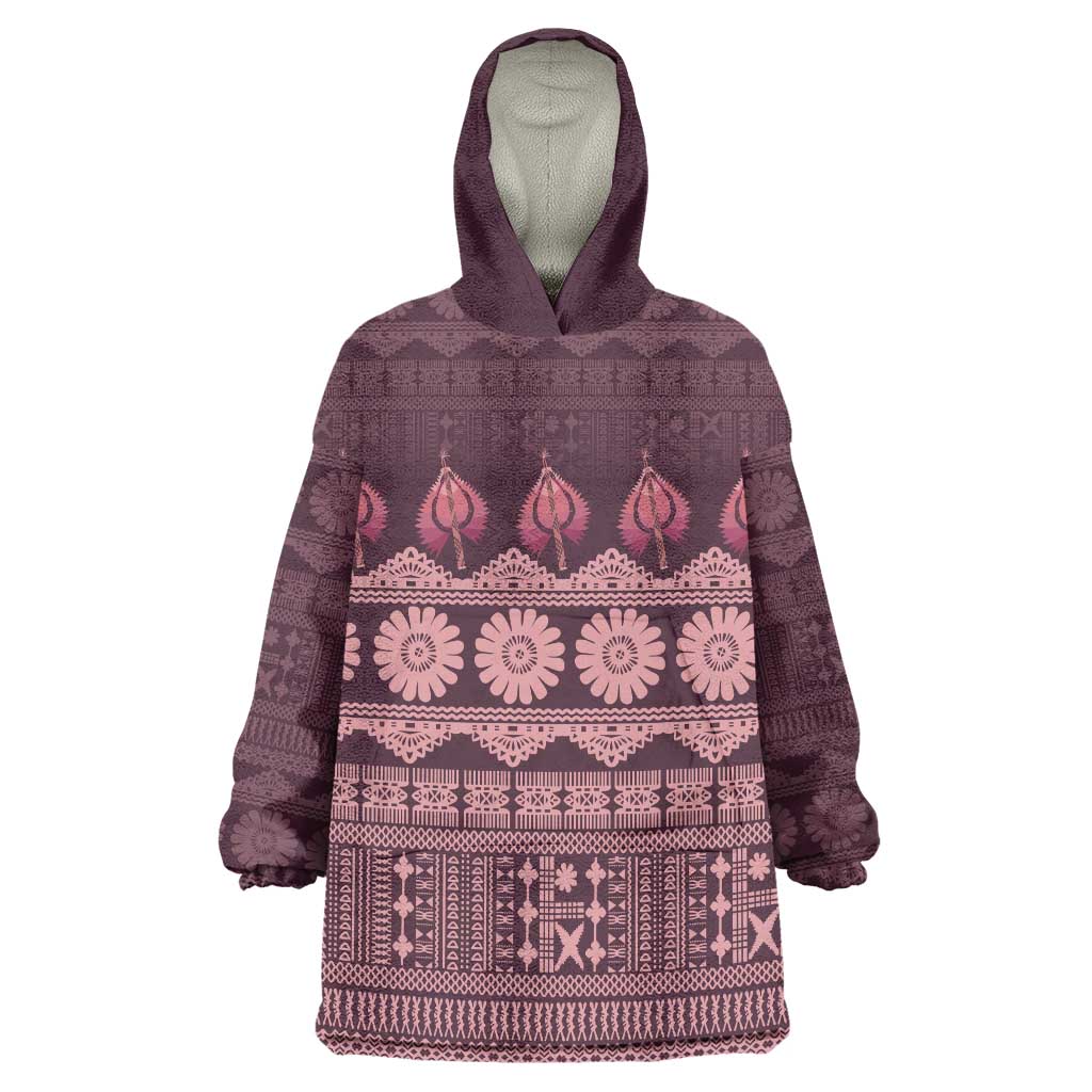 Bula Fiji Iri ni Meke Wearable Blanket Hoodie Piqi Fijian Masi LT14 One Size Pink - Polynesian Pride