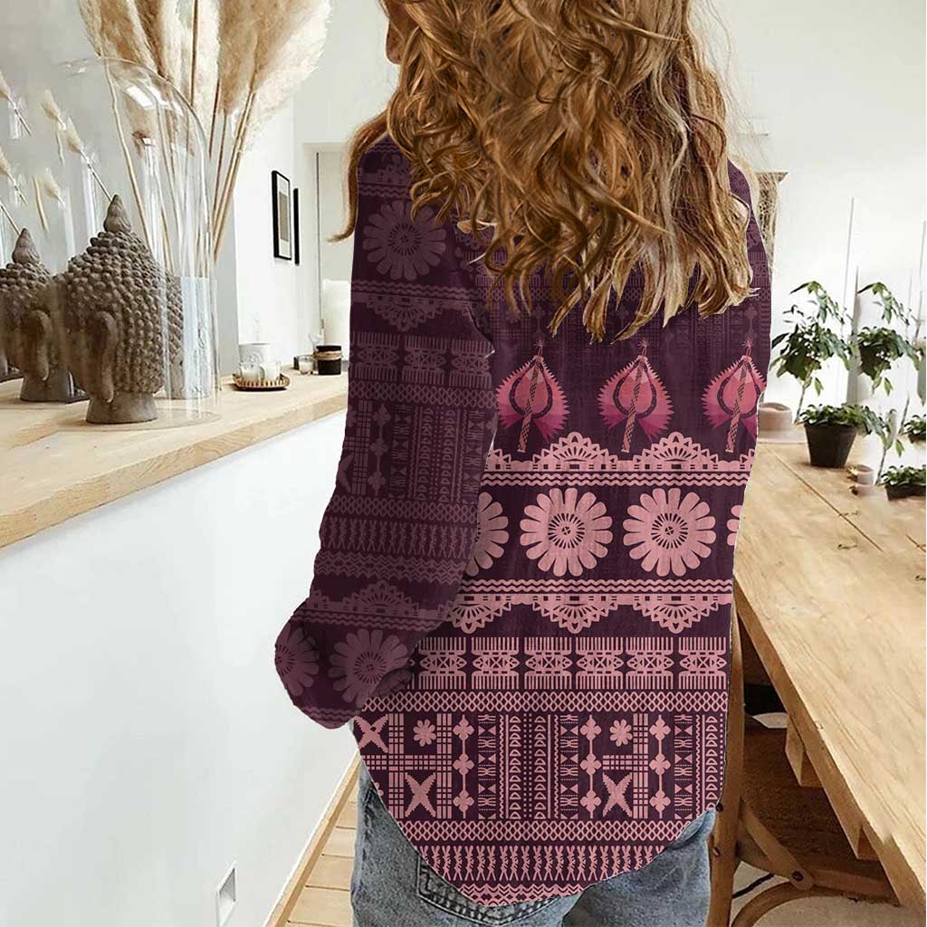 Bula Fiji Iri ni Meke Women Casual Shirt Piqi Fijian Masi LT14 - Polynesian Pride