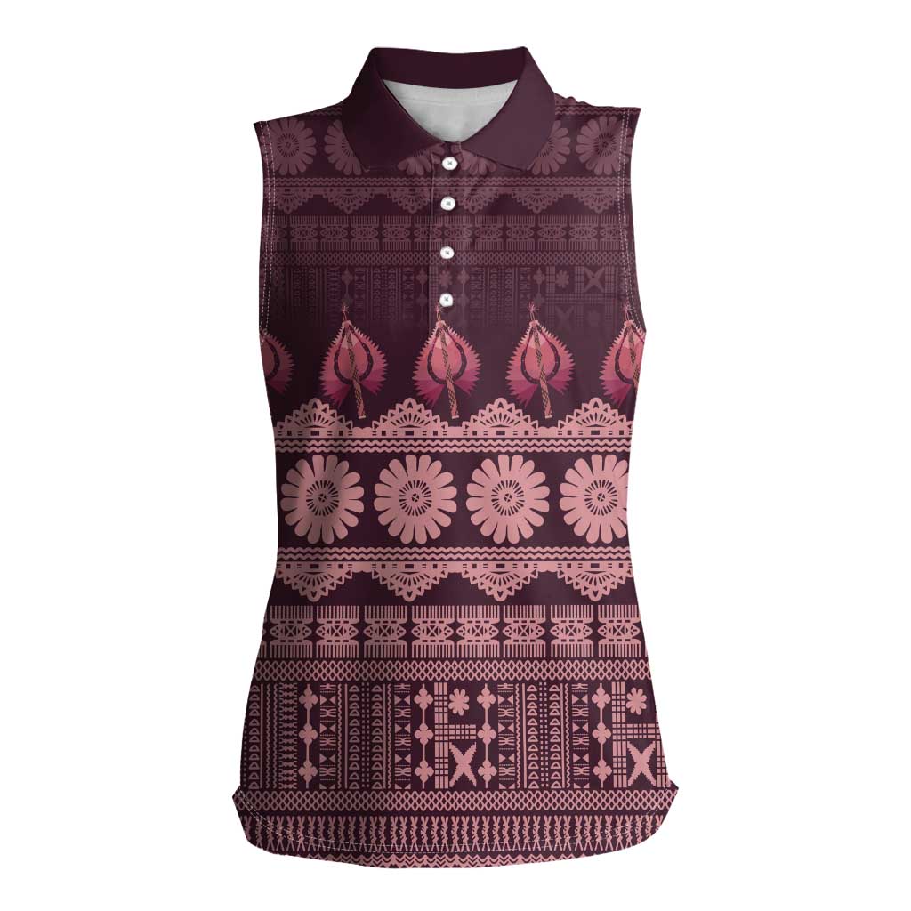 Bula Fiji Iri ni Meke Women Sleeveless Polo Shirt Piqi Fijian Masi LT14 Female Pink - Polynesian Pride