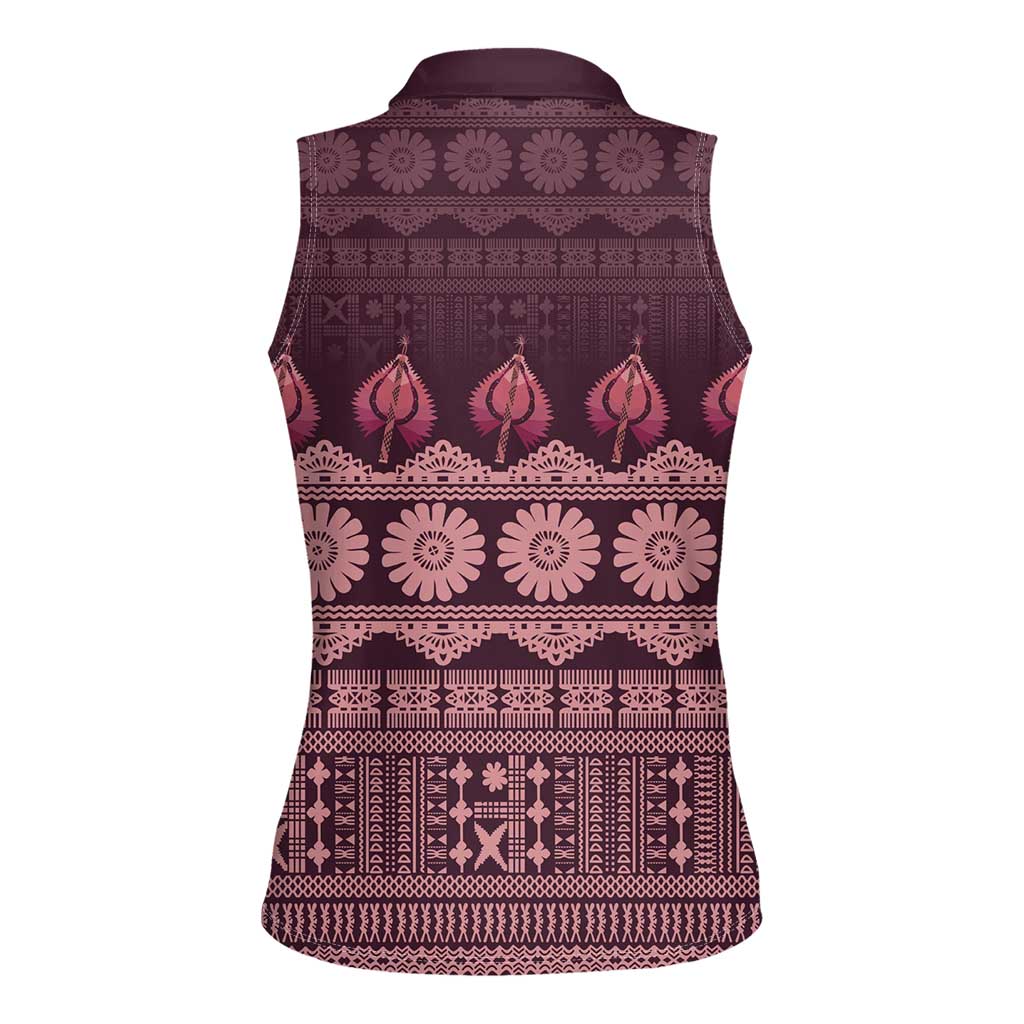 Bula Fiji Iri ni Meke Women Sleeveless Polo Shirt Piqi Fijian Masi LT14 - Polynesian Pride