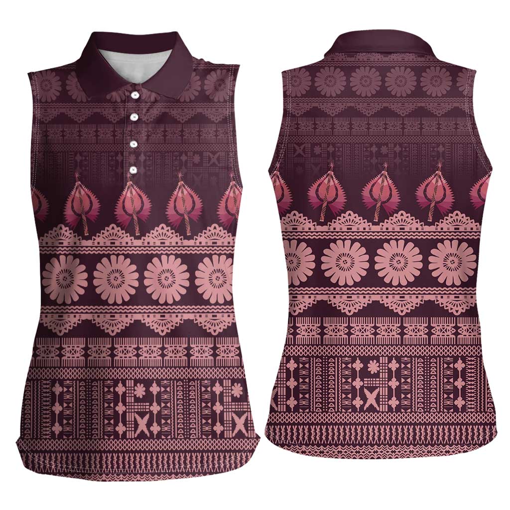 Bula Fiji Iri ni Meke Women Sleeveless Polo Shirt Piqi Fijian Masi LT14 - Polynesian Pride