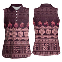 Bula Fiji Iri ni Meke Women Sleeveless Polo Shirt Piqi Fijian Masi LT14 - Polynesian Pride