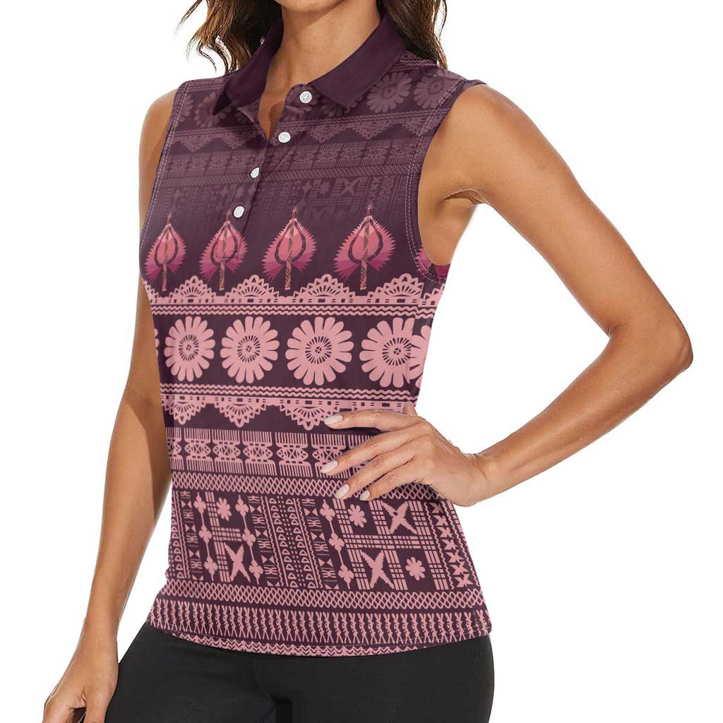 Bula Fiji Iri ni Meke Women Sleeveless Polo Shirt Piqi Fijian Masi LT14 - Polynesian Pride