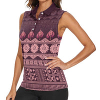 Bula Fiji Iri ni Meke Women Sleeveless Polo Shirt Piqi Fijian Masi LT14 - Polynesian Pride