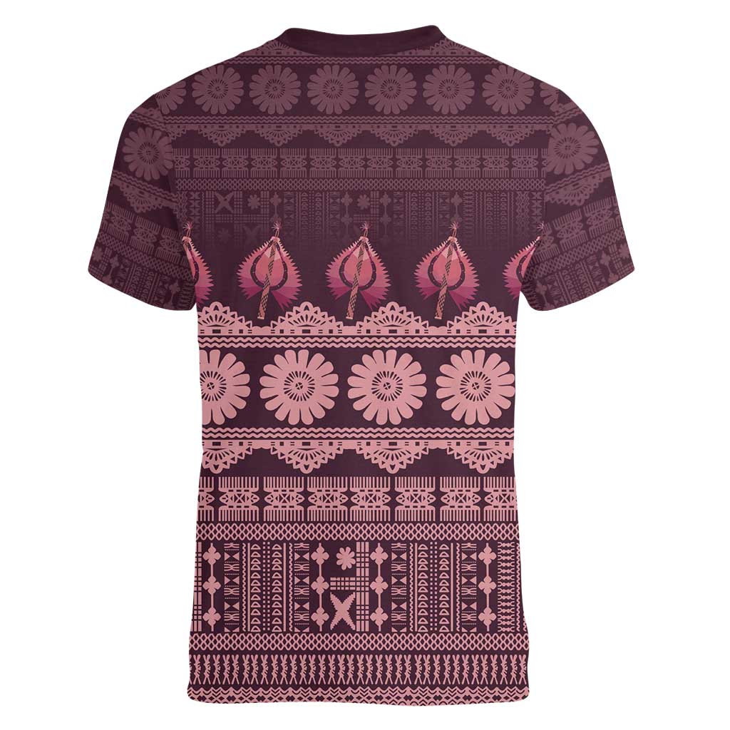 Bula Fiji Iri ni Meke Women V-Neck T-Shirt Piqi Fijian Masi LT14 - Polynesian Pride