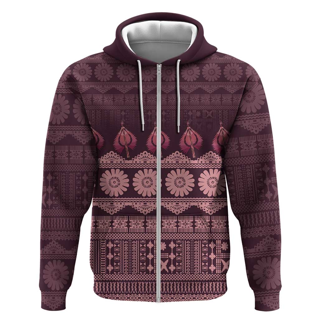 Bula Fiji Iri ni Meke Zip Hoodie Piqi Fijian Masi LT14 Zip Hoodie Pink - Polynesian Pride