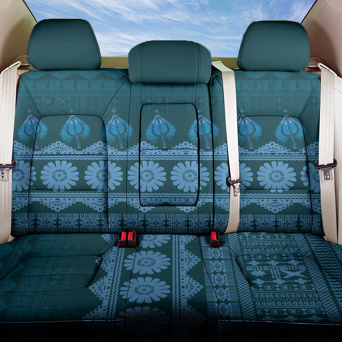 Bula Fiji Iri ni Meke Back Car Seat Cover Karakarawa Fijian Masi LT14 One Size Blue - Polynesian Pride