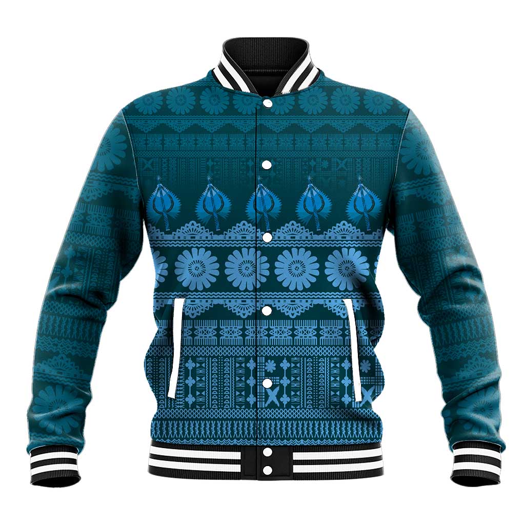 Bula Fiji Iri ni Meke Baseball Jacket Karakarawa Fijian Masi LT14 Unisex Blue - Polynesian Pride