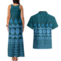 Bula Fiji Iri ni Meke Couples Matching Tank Maxi Dress and Hawaiian Shirt Karakarawa Fijian Masi LT14 - Polynesian Pride