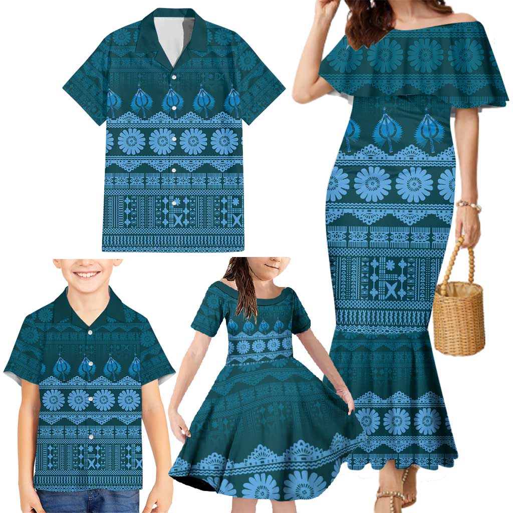 Bula Fiji Iri ni Meke Family Matching Mermaid Dress and Hawaiian Shirt Karakarawa Fijian Masi - Polynesian Pride