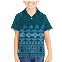 Bula Fiji Iri ni Meke Family Matching Mermaid Dress and Hawaiian Shirt Karakarawa Fijian Masi LT14 Son's Shirt Blue - Polynesian Pride