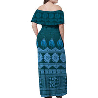 Bula Fiji Iri ni Meke Family Matching Off Shoulder Maxi Dress and Hawaiian Shirt Karakarawa Fijian Masi LT14 - Polynesian Pride