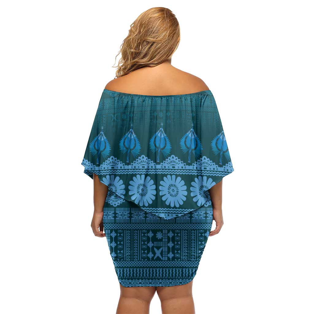 Bula Fiji Iri ni Meke Family Matching Off Shoulder Short Dress and Hawaiian Shirt Karakarawa Fijian Masi LT14 - Polynesian Pride
