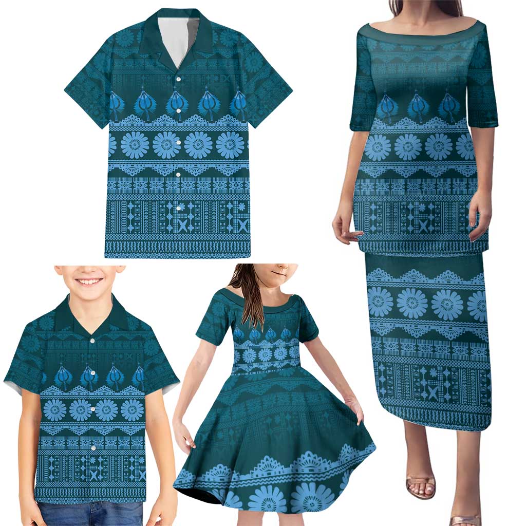 Bula Fiji Iri ni Meke Family Matching Puletasi and Hawaiian Shirt Karakarawa Fijian Masi LT14 - Polynesian Pride