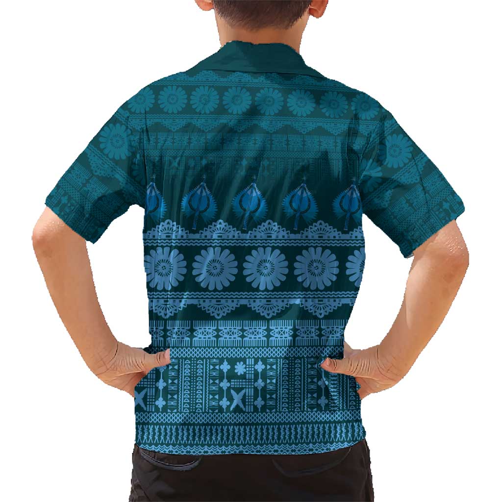 Bula Fiji Iri ni Meke Family Matching Short Sleeve Bodycon Dress and Hawaiian Shirt Karakarawa Fijian Masi LT14 - Polynesian Pride