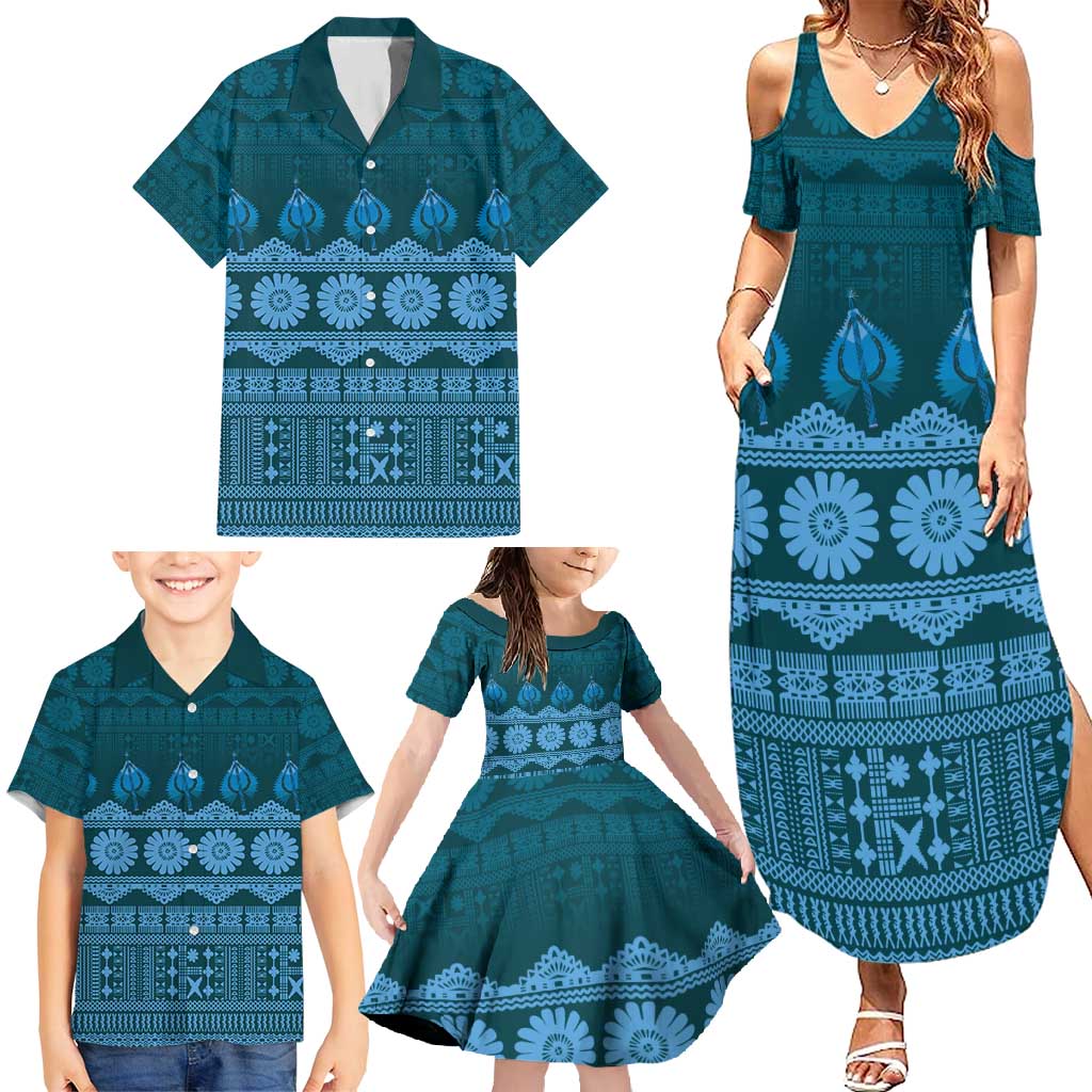 Bula Fiji Iri ni Meke Family Matching Summer Maxi Dress and Hawaiian Shirt Karakarawa Fijian Masi LT14 - Polynesian Pride