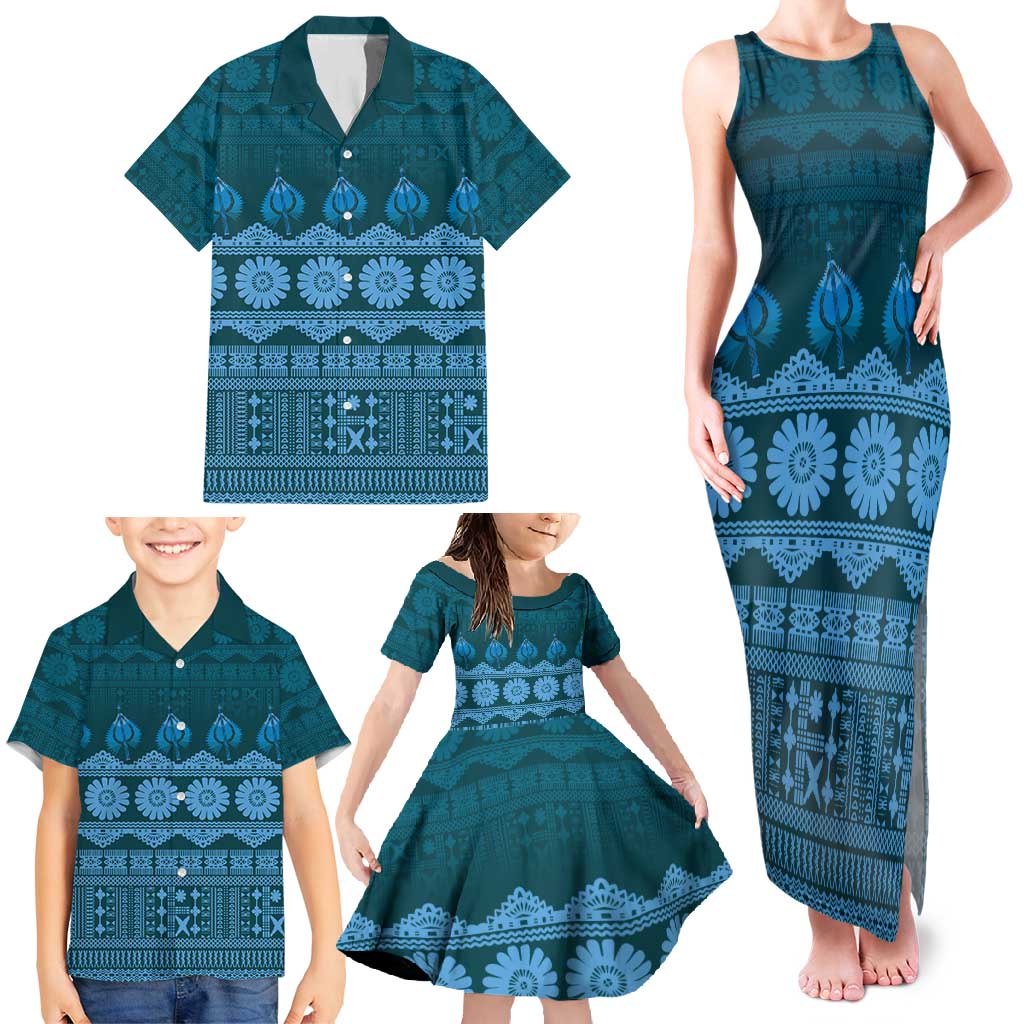 Bula Fiji Iri ni Meke Family Matching Tank Maxi Dress and Hawaiian Shirt Karakarawa Fijian Masi LT14 - Polynesian Pride