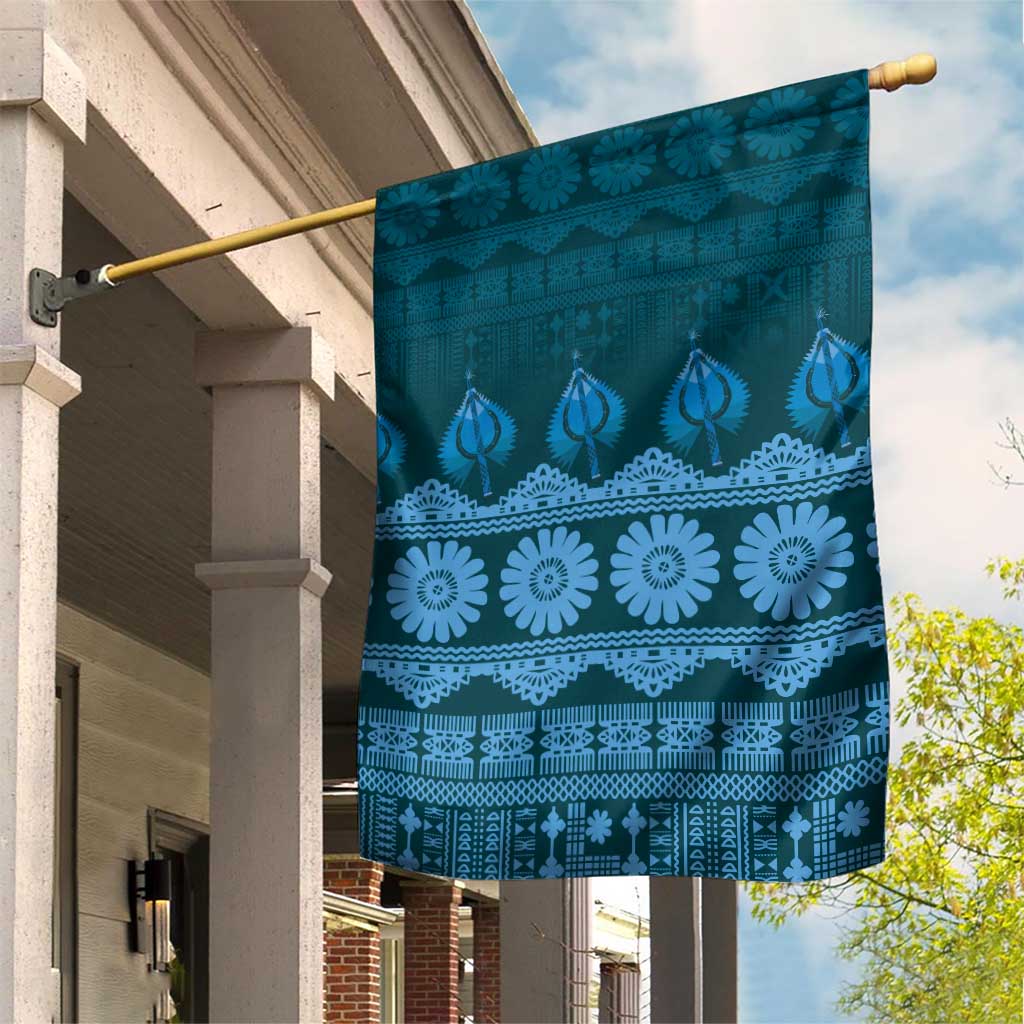 Bula Fiji Iri ni Meke Garden Flag Karakarawa Fijian Masi LT14 House Flag Blue - Polynesian Pride