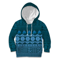 Bula Fiji Iri ni Meke Kid Hoodie Karakarawa Fijian Masi LT14 Hoodie Blue - Polynesian Pride