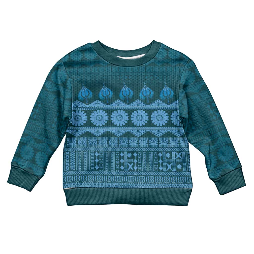 Bula Fiji Iri ni Meke Kid Ugly Christmas Sweater Karakarawa Fijian Masi LT14 Kid Blue - Polynesian Pride