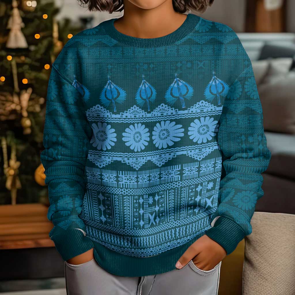 Bula Fiji Iri ni Meke Kid Ugly Christmas Sweater Karakarawa Fijian Masi LT14 - Polynesian Pride