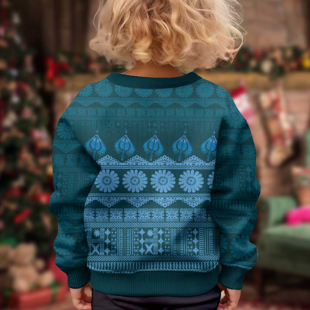 Bula Fiji Iri ni Meke Kid Ugly Christmas Sweater Karakarawa Fijian Masi LT14 - Polynesian Pride