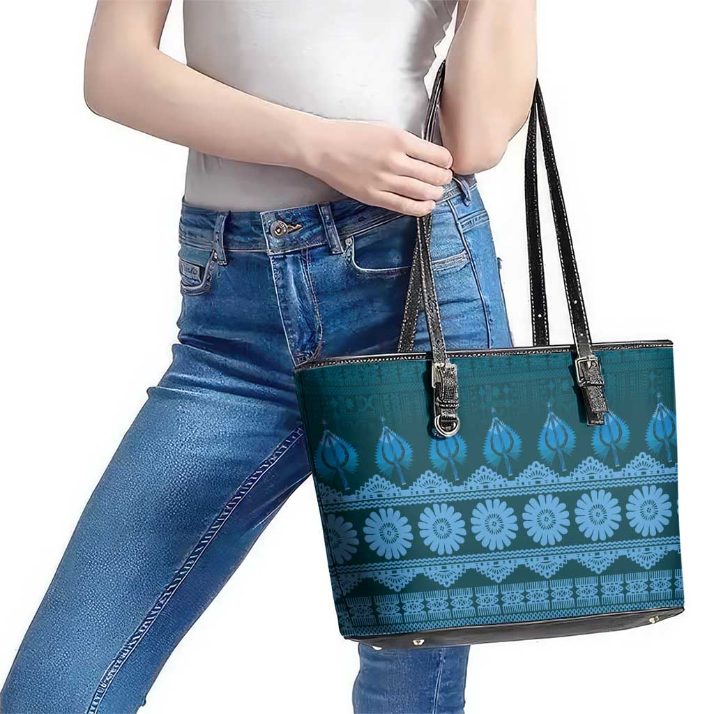 Bula Fiji Iri ni Meke Leather Tote Bag Karakarawa Fijian Masi LT14 - Polynesian Pride