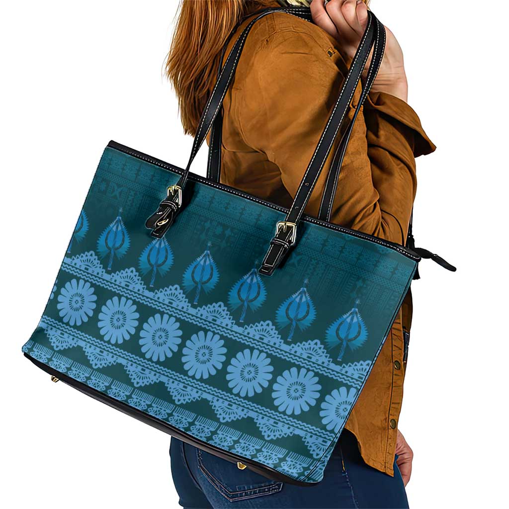 Bula Fiji Iri ni Meke Leather Tote Bag Karakarawa Fijian Masi LT14 - Polynesian Pride