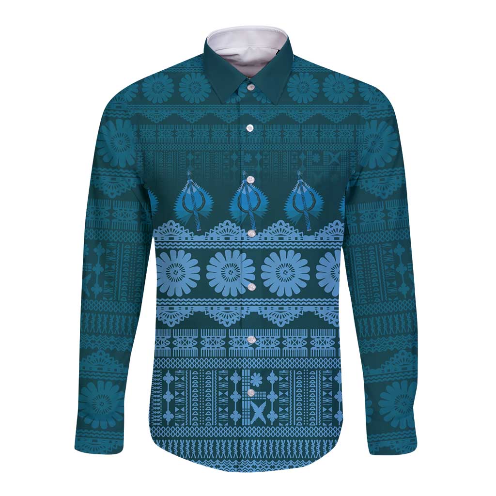 Bula Fiji Iri ni Meke Long Sleeve Button Shirt Karakarawa Fijian Masi - Polynesian Pride