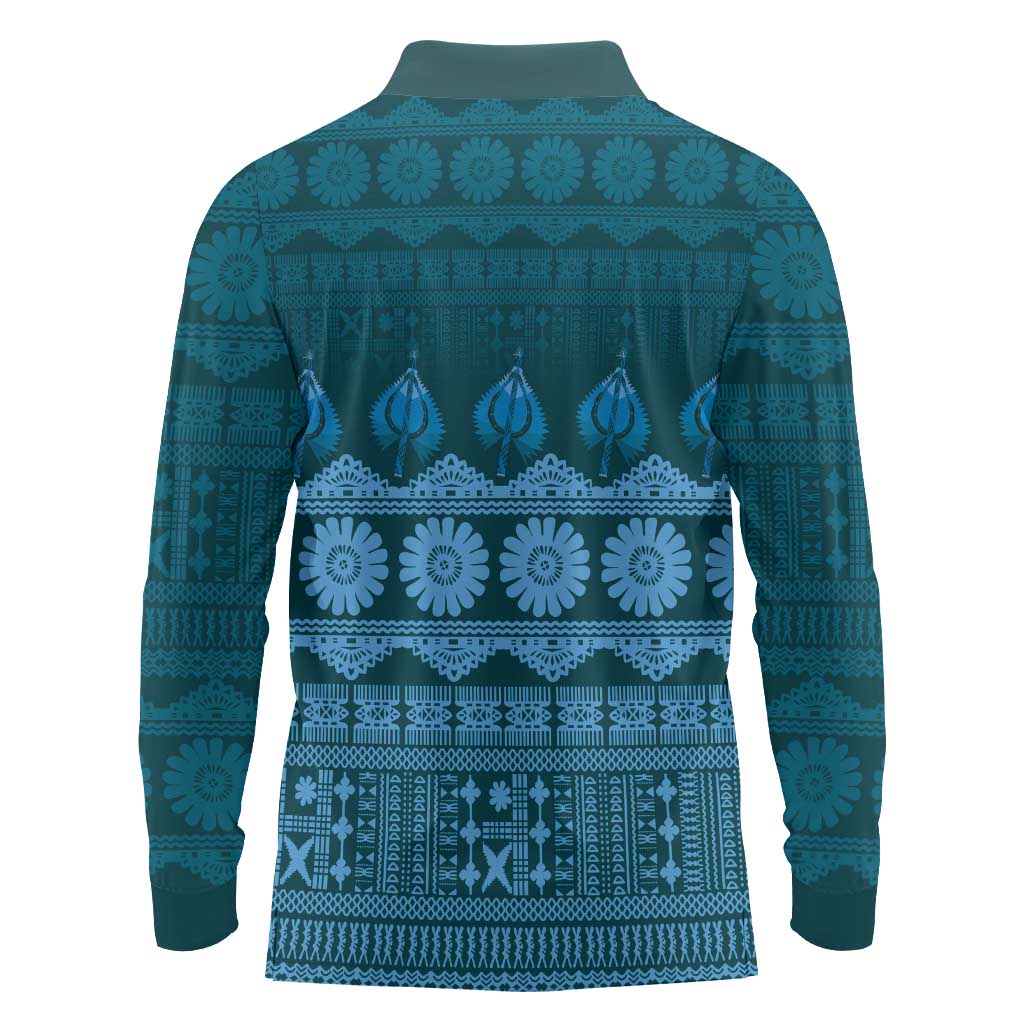 Bula Fiji Iri ni Meke Long Sleeve Polo Shirt Karakarawa Fijian Masi LT14 - Polynesian Pride