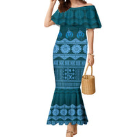 Bula Fiji Iri ni Meke Mermaid Dress Karakarawa Fijian Masi LT14 Women Blue - Polynesian Pride
