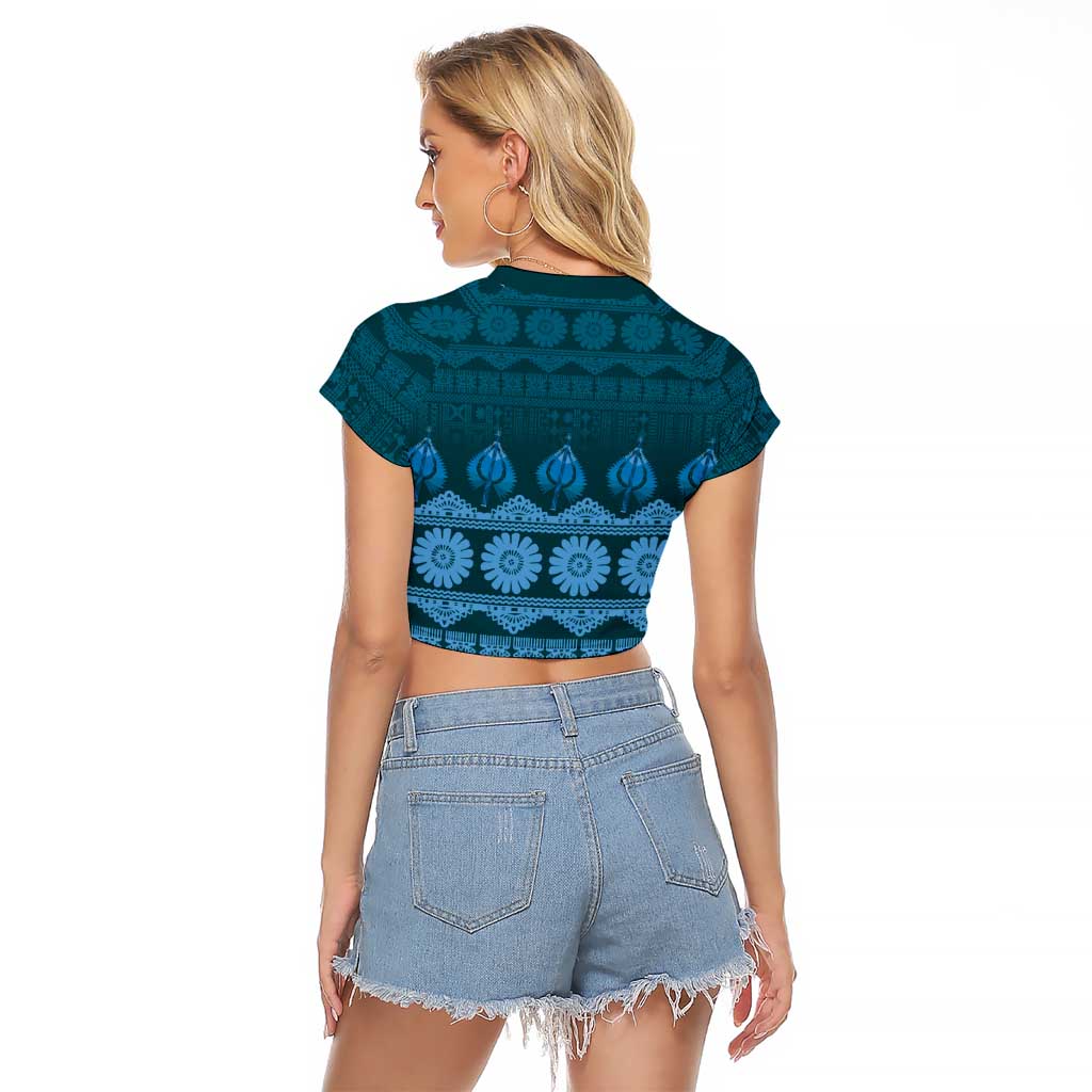 Bula Fiji Iri ni Meke Raglan Cropped T Shirt Karakarawa Fijian Masi LT14 - Polynesian Pride