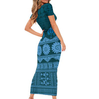 Bula Fiji Iri ni Meke Short Sleeve Bodycon Dress Karakarawa Fijian Masi LT14 - Polynesian Pride