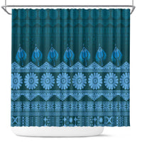 Bula Fiji Iri ni Meke Shower Curtain Karakarawa Fijian Masi LT14 Blue - Polynesian Pride