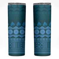 Bula Fiji Iri ni Meke Skinny Tumbler Karakarawa Fijian Masi LT14 Blue - Polynesian Pride