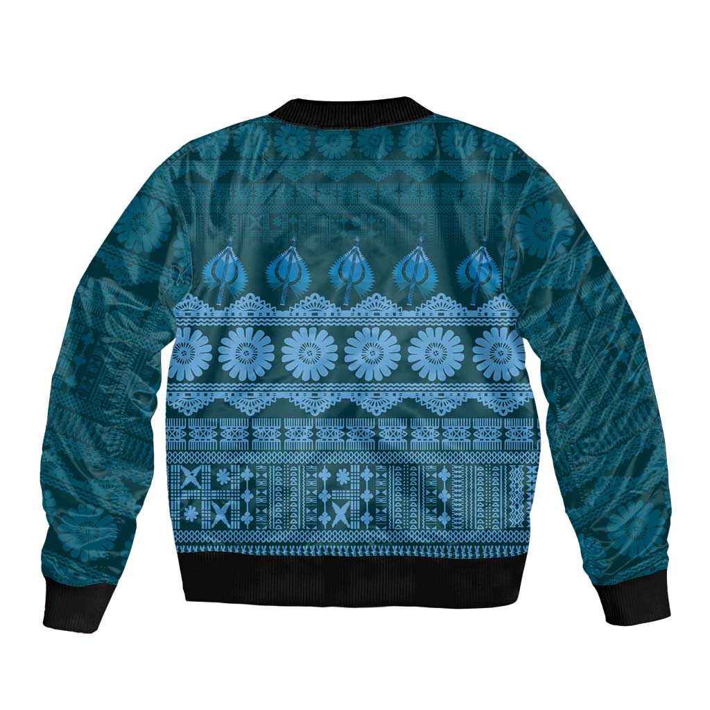 Bula Fiji Iri ni Meke Sleeve Zip Bomber Jacket Karakarawa Fijian Masi - Polynesian Pride