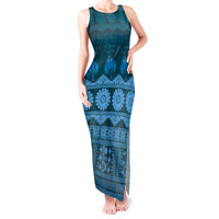Bula Fiji Iri ni Meke Tank Maxi Dress Karakarawa Fijian Masi LT14 Women Blue - Polynesian Pride