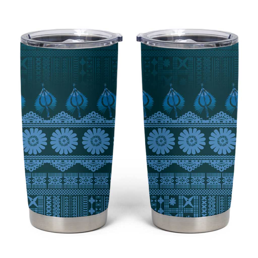 Bula Fiji Iri ni Meke Tumbler Cup Karakarawa Fijian Masi LT14 Blue - Polynesian Pride