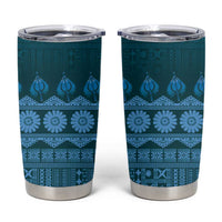 Bula Fiji Iri ni Meke Tumbler Cup Karakarawa Fijian Masi LT14 Blue - Polynesian Pride