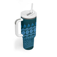 Bula Fiji Iri ni Meke Tumbler With Handle Karakarawa Fijian Masi LT14 - Polynesian Pride