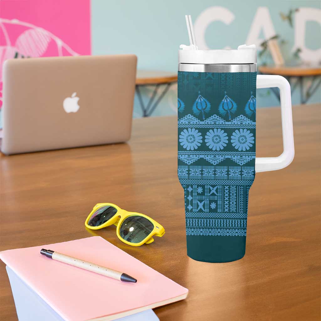 Bula Fiji Iri ni Meke Tumbler With Handle Karakarawa Fijian Masi LT14 - Polynesian Pride