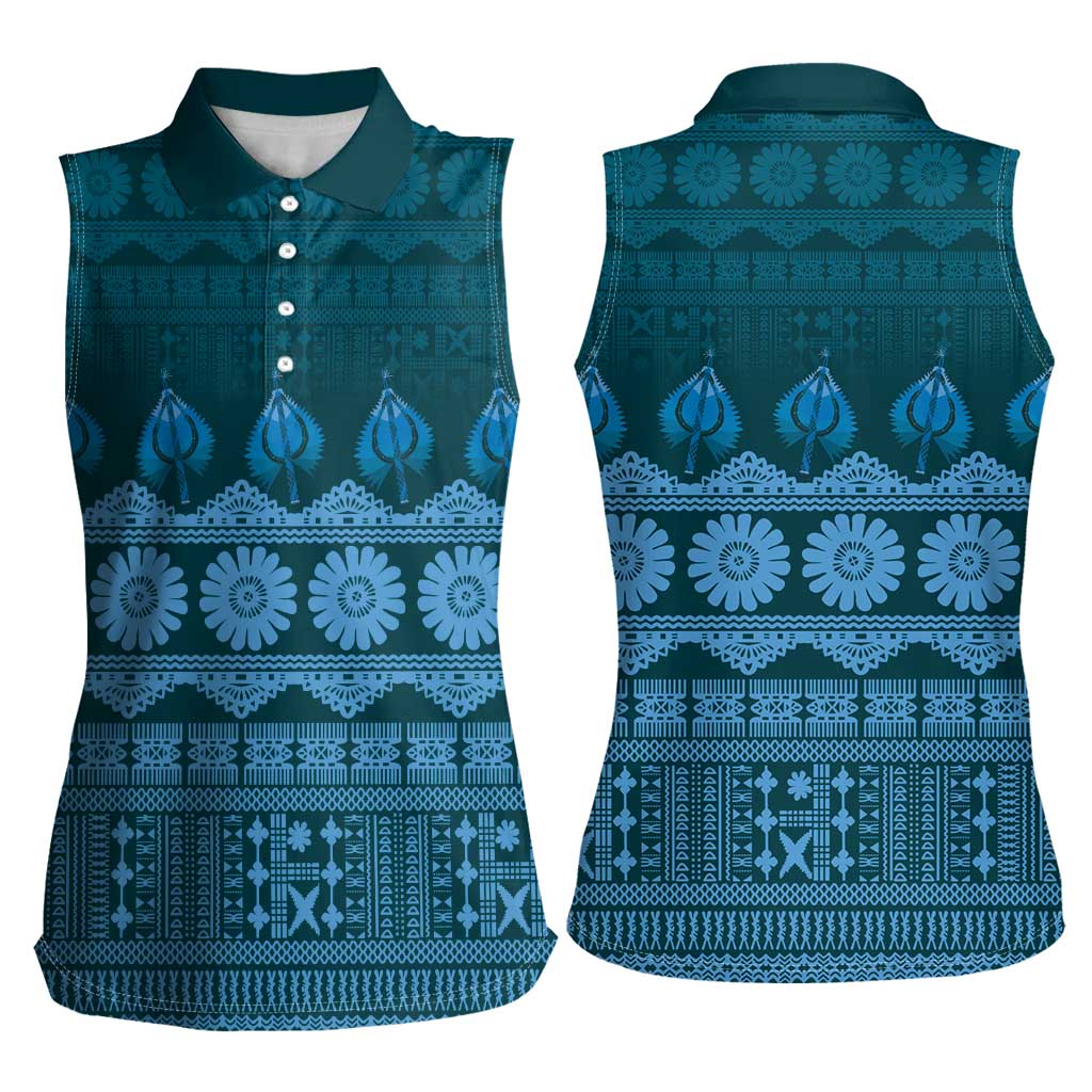 Bula Fiji Iri ni Meke Women Sleeveless Polo Shirt Karakarawa Fijian Masi LT14 - Polynesian Pride
